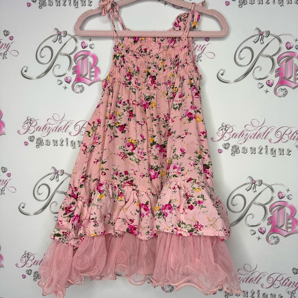 BOBL kid dress ruffle tutu bottom floral flowers pink yellow ribbonn tie straps